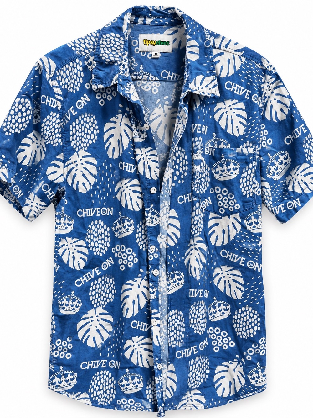 Tipsy Elves Blue and White Tropical Print Button-Down Shirt